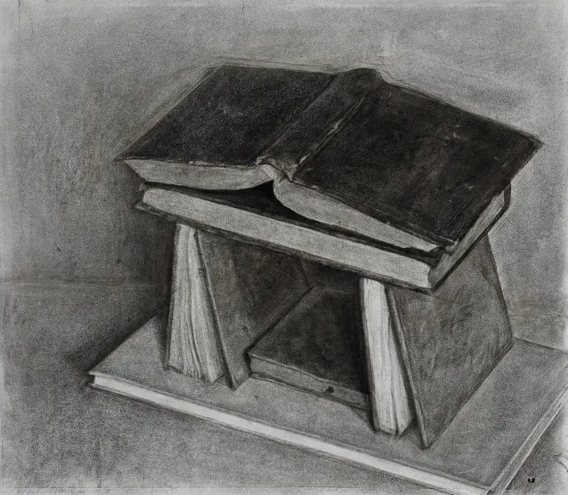 Books IV by Mursal Nazary, charcoal and conte on paper, 2017